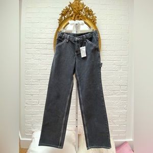 Brandy Melville Baggy Carpenter Pants Black with White Stitching